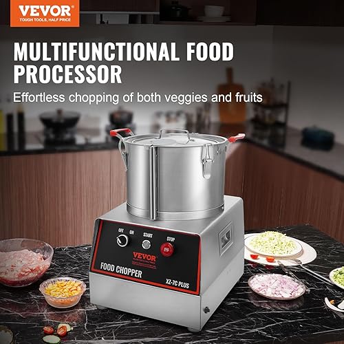 Miniatura 2 de VEVOR Procesador de alimentos y picador de verduras, cuenco de 7 cuartos de galón, picador de alimentos de acero inoxidable de grado alimenticio de