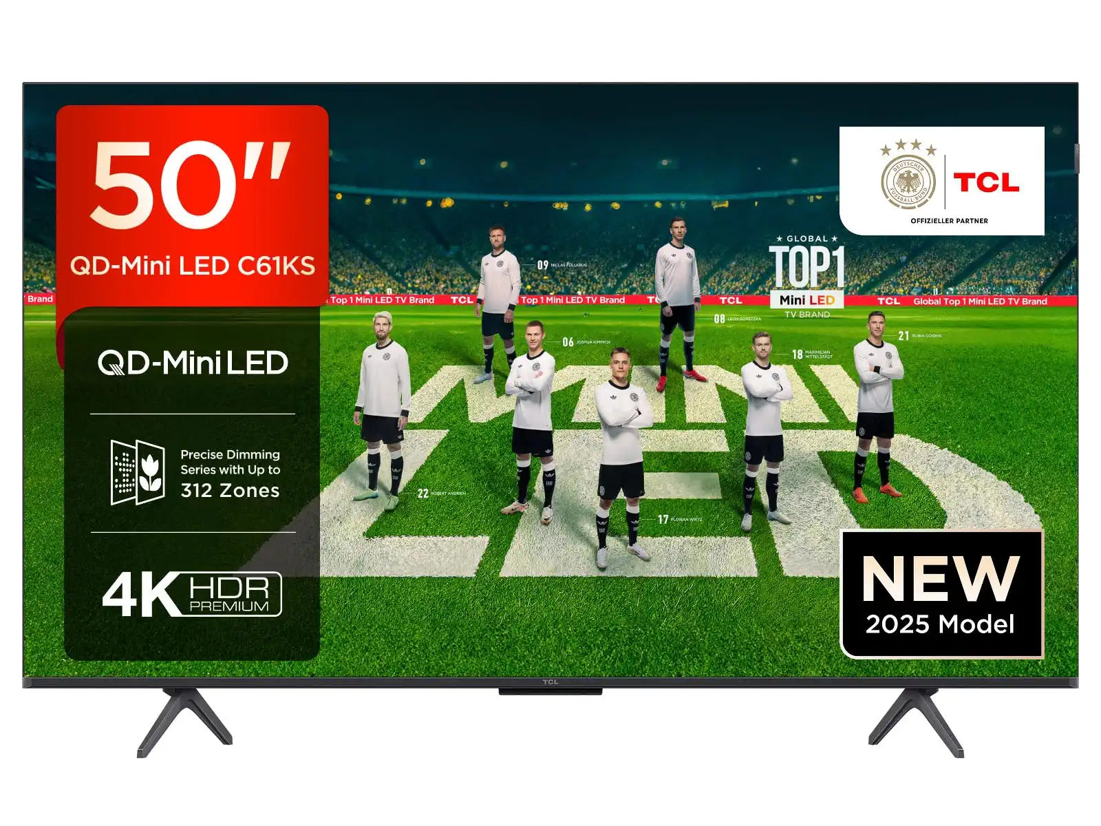 TCL 50C61KS QLED Mini LED Fernseher 50 Zoll, 4K HDR Premium, Dolby Vision & Atmos, Onkyo 2.0 Sound, Smart TV mit Google TV, Game Master, HDMI 2.1, AirPlay 2, Google Assistant & Alexa