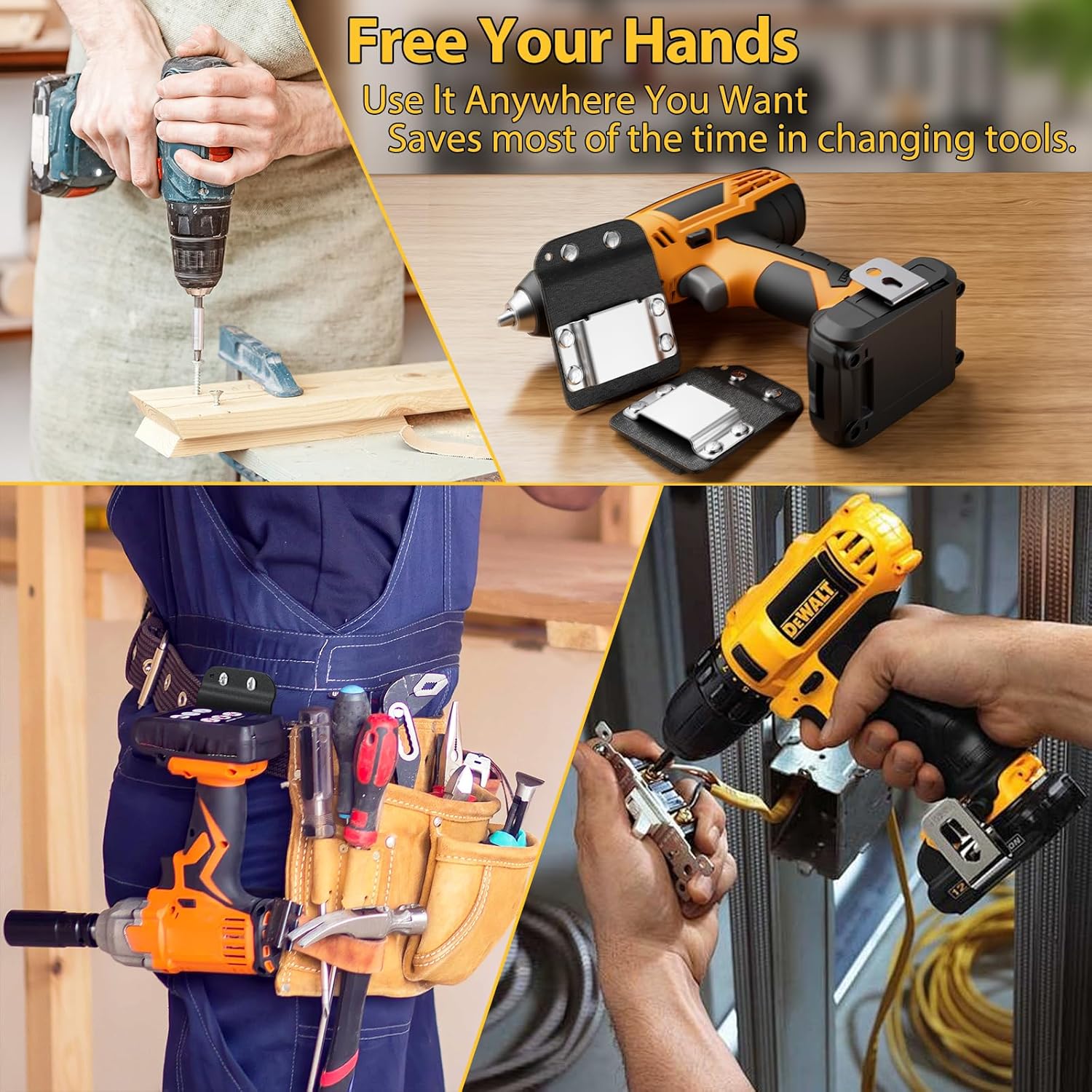 Kingson Drill Holder for Tool Belt, Quick-Release Clip, Fits Up to 2" Belts - Compatible with Dewalt, Milwaukee, Ryobi Cordless Drills, Impact Drivers, and Nailers
