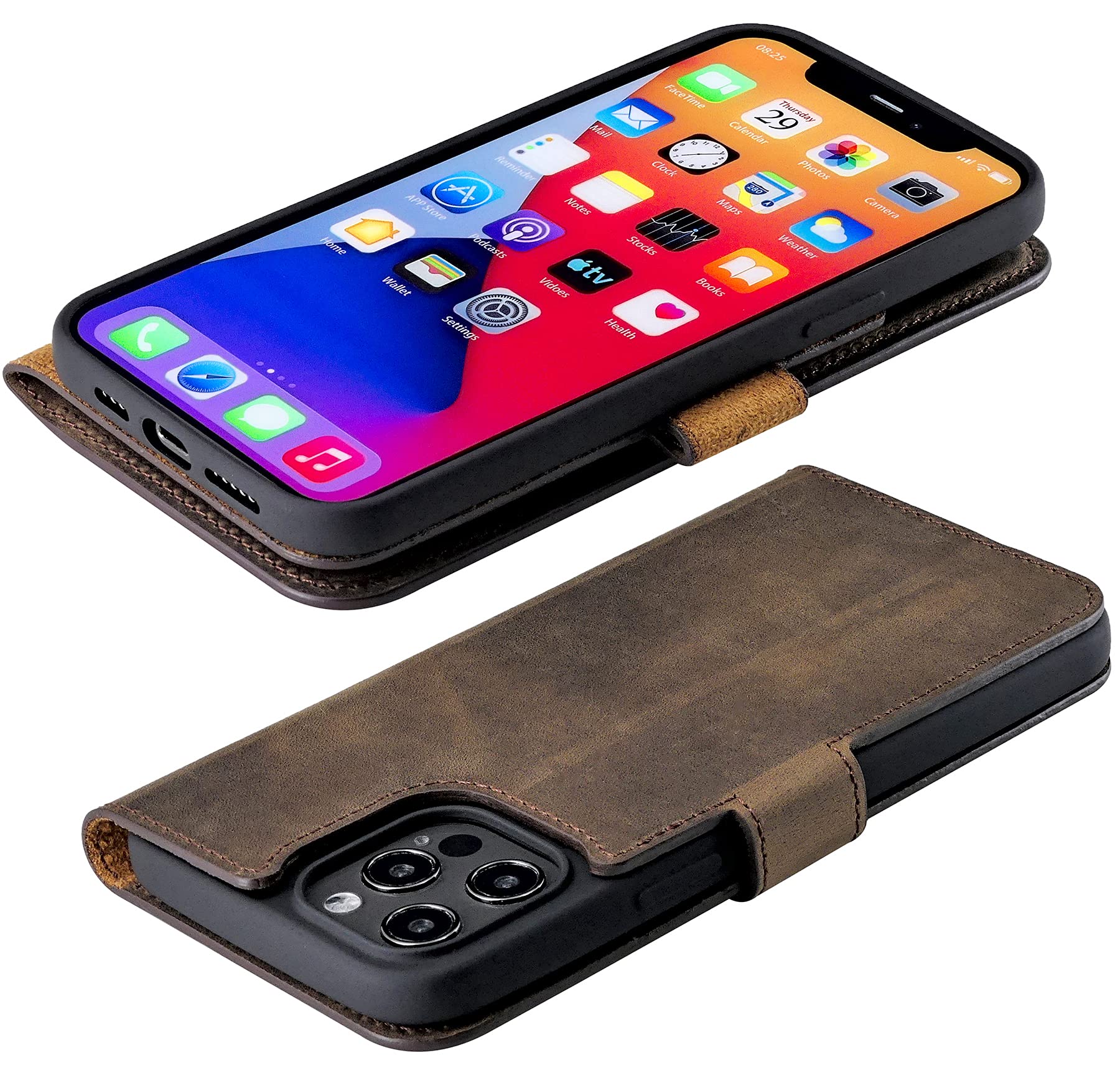 Suncase Book-Style Lederhülle Für IPhone X/XS – Mit Standfunktion & Kartenfach, Antik Braun