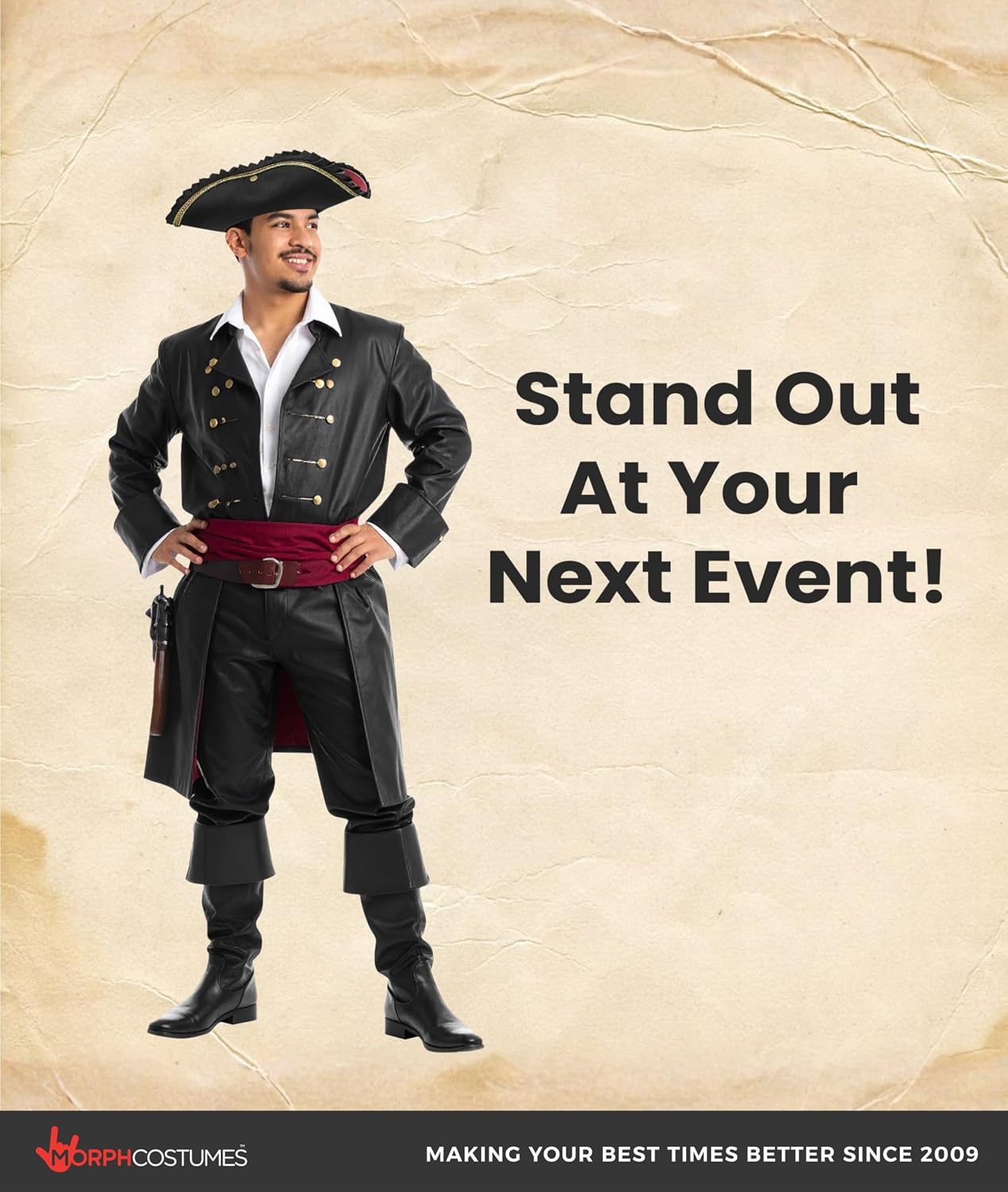 Nicky Bigs Novelties Morph Black Pirate Hat For Women, Tricorn Hat For Adults, Captain Hats, Buccaneer Cap