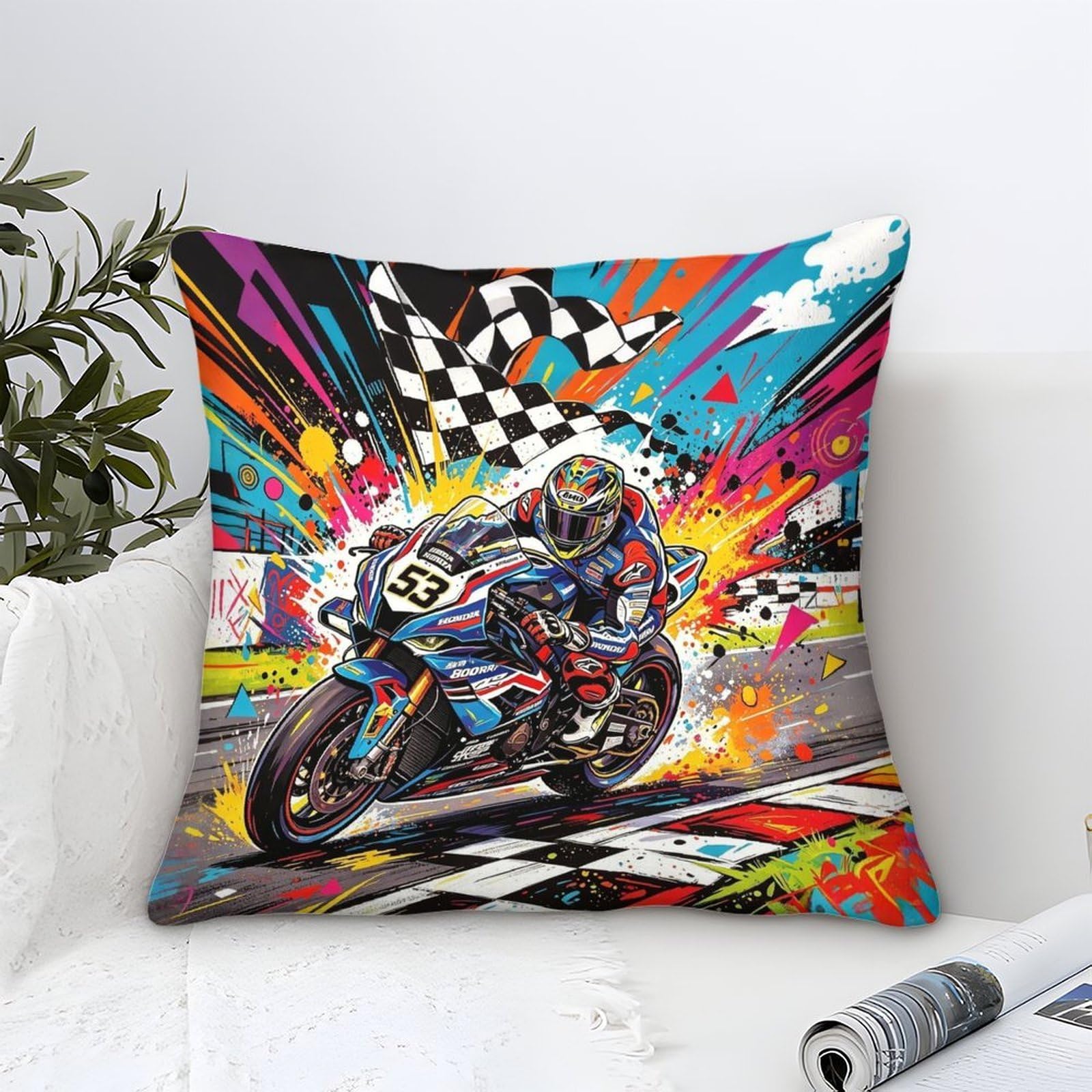 3U6C4M9K Championship Moment Cushion Cover Decor, Ornament Motorcycle Race Pillow Cover for Home Livingroom Couch Bed Sofa Decorate Throw Pillow Case 40x40cm
