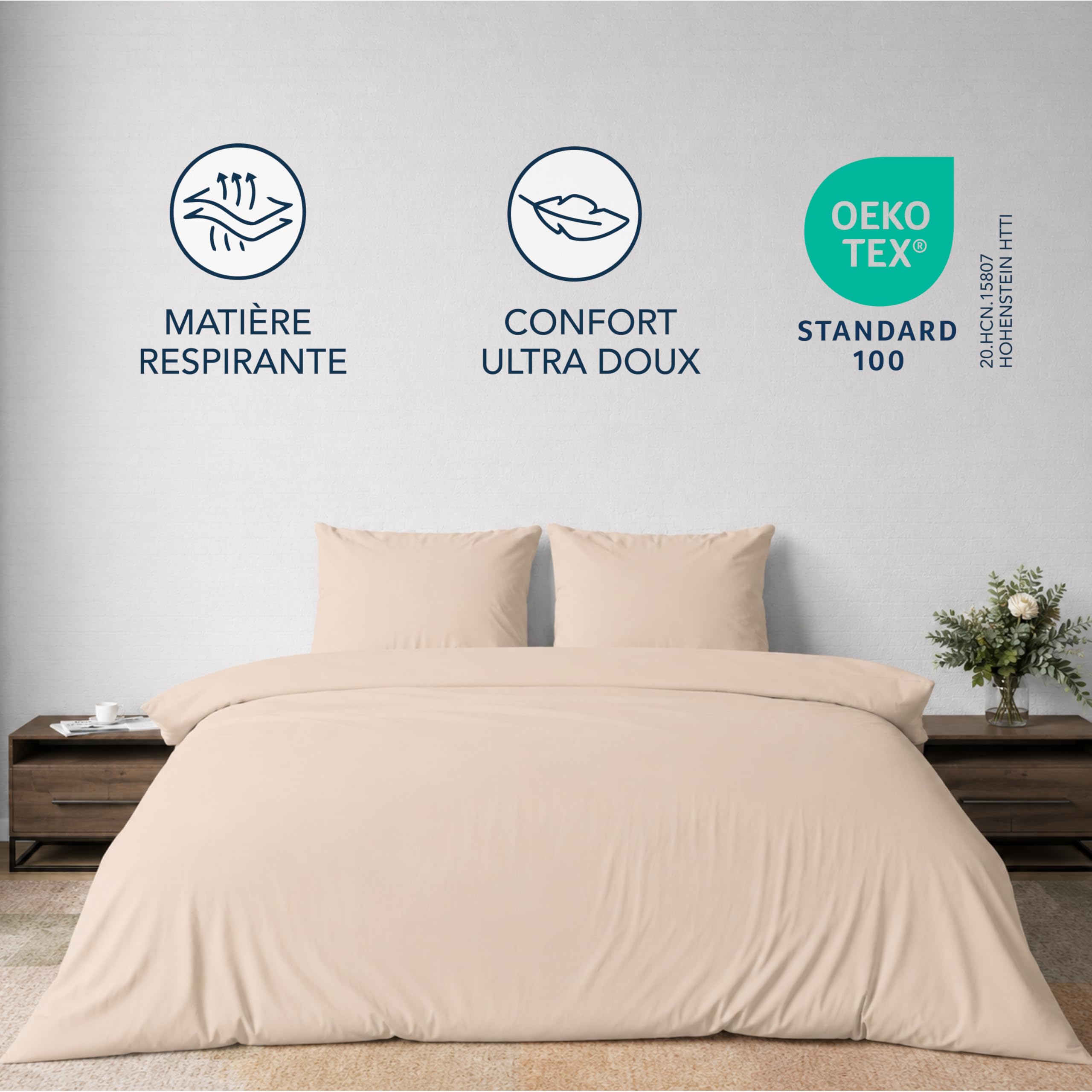 Dreamzie Parure de Lit 160 x 200 4 Pièces Housse de Couette 240x220 cm + Drap Housse 160 x 200 cm avec 2 taies d'oreillers 65x65 cm 240x220 Parure 100 Fils/cm² en Microfibre - Oeko-Tex