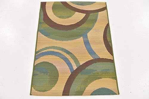Miniatura 4 de Unique Loom - Alfombra colección de círculos abstractos, de transición para interiores y exteriores, beige, Polipropileno, Beige verde