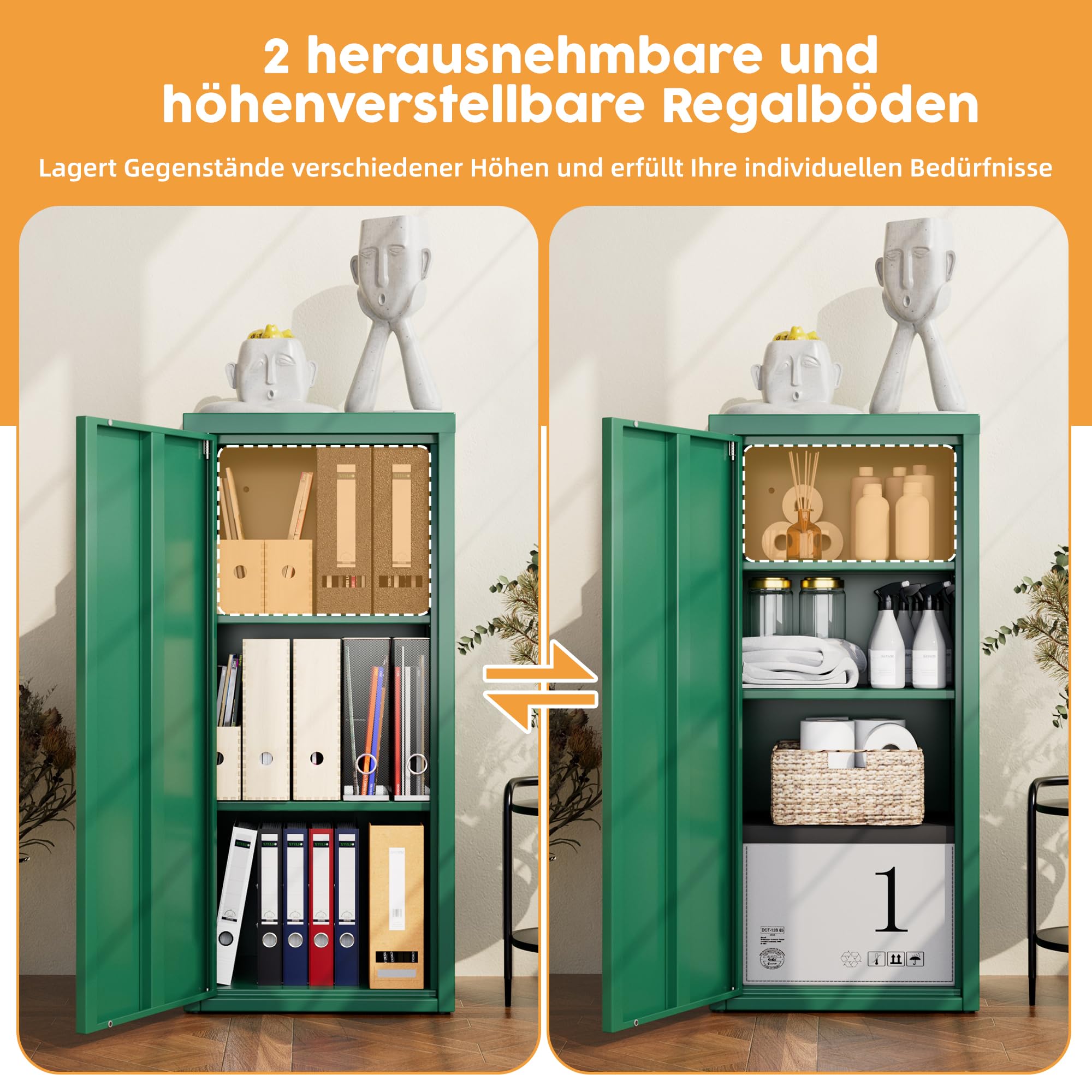 SUPEER Armadio in metallo per ufficio con porta singola, 88 x 40 x 35 cm, 2 ripiani regolabili in altezza, robusto armadietto in metallo per documenti, documenti e accessori da ufficio (verde)