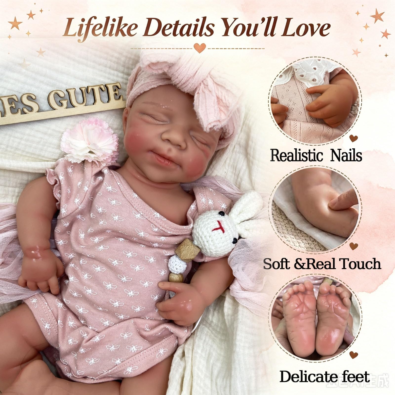 Muñeca Bebé Reborn Silicona de Cuerpo Completo,50cm con Boca Abierta