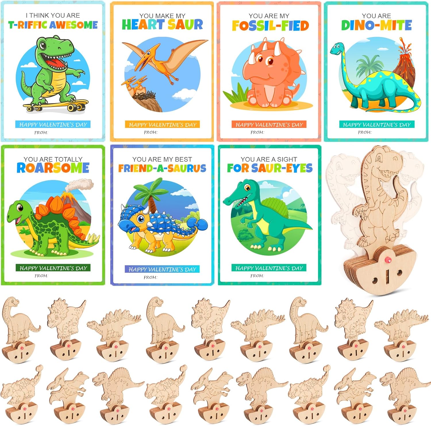 Valentines Day Gifts for Kids, 21 Packs Dinosaur Party Favors, Valentines Cards for Kids Classroom School, Building 3D Puzzles STEM Kits Tumbler Toys, Class Valentines Exchange Gifts for Boys Girls