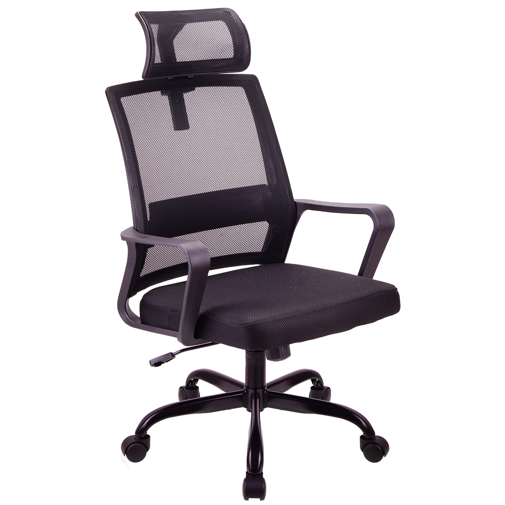 T-THREE. Adjustable headrest office chair, ergonomic mesh swivel seat, desk chair with lumbar support, height adjustment, 360° rotation, and tilt function, mesh backrest for Home Office(Black)