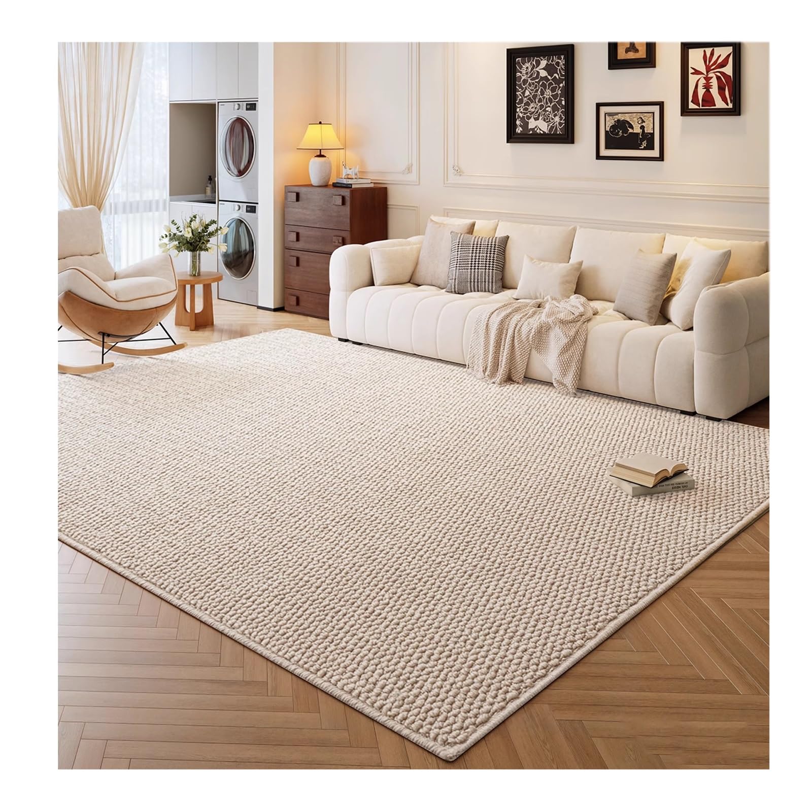 Tapis imitation sisal pearl white 140x200 cm lavable et de style médiéval