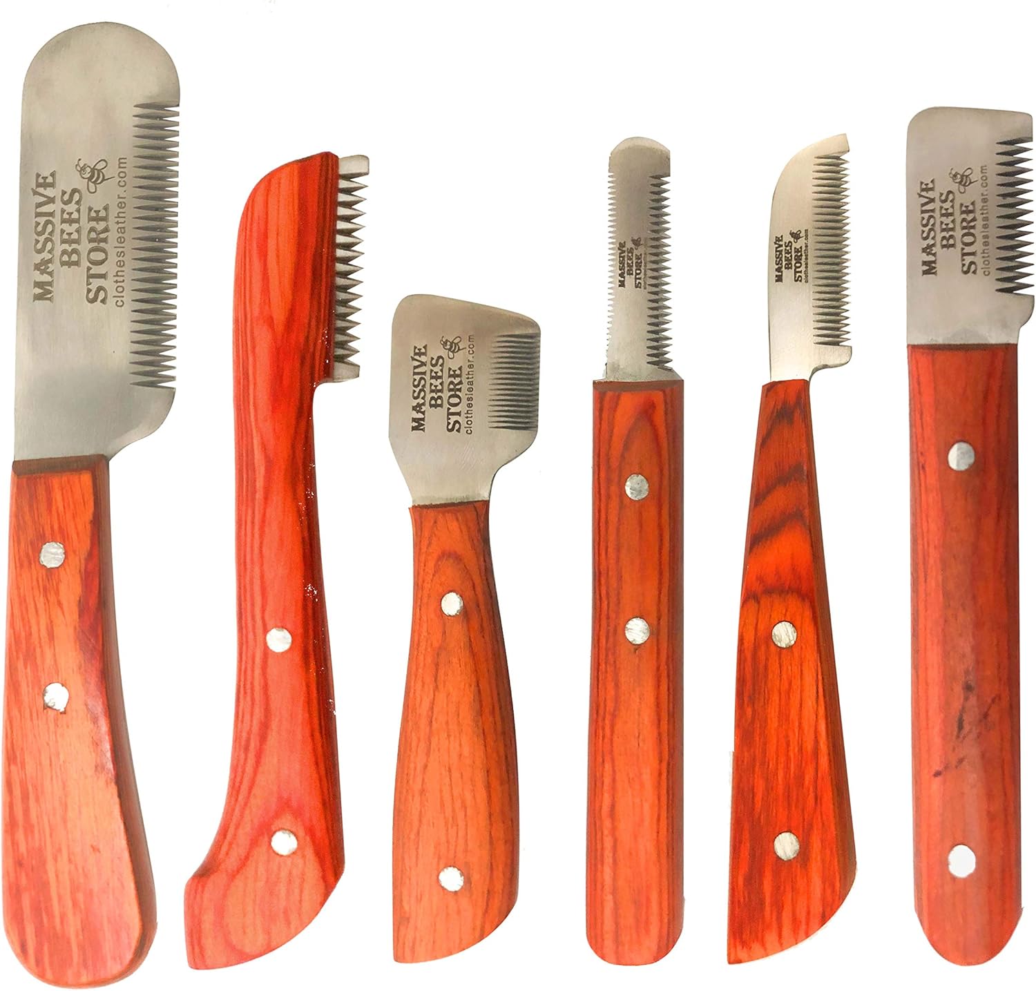 Dog Grooming Coat Stripping Knife Stripper Trimmer Tool Wooded Handle tripping Knives Set of 6 in Stainless Steel non slip tool for grooming dogs (Black)