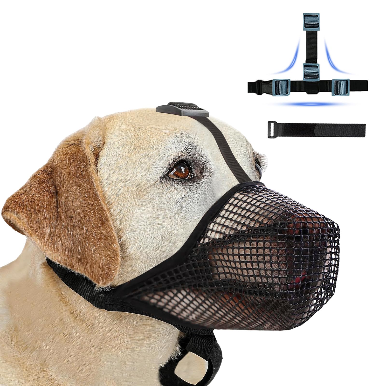 Dog Muzzle for Large Dog, Muzzles with Touch Fastener Straps, Breathable Pet Mask DogsTraining for Biting Chewing, Soft Mesh Muzzle for Small Medium Large Dogs