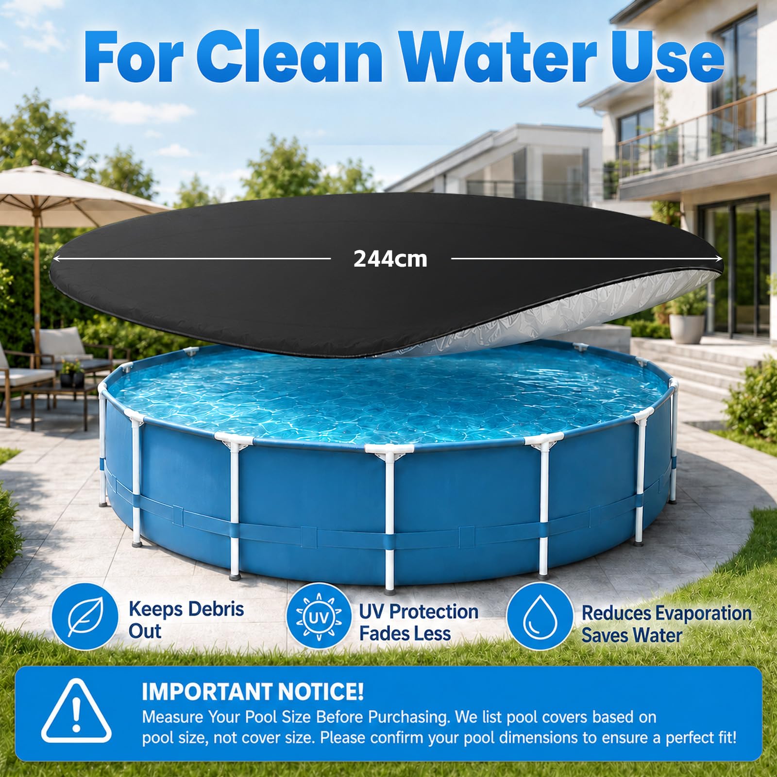 210D Oxford Robuste Bâche de Protection pour Piscine Hors Sol Imperméable | 210D Oxford Robuste Bâche de Protection pour Piscine Hors Sol Imperméable