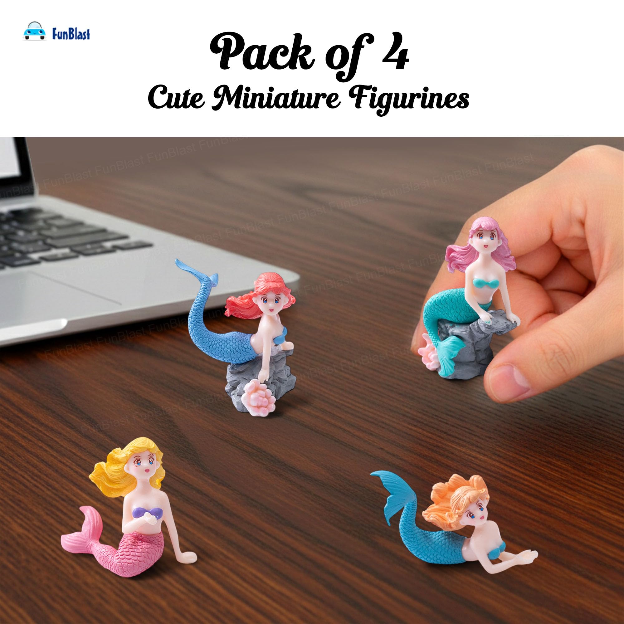 FunBlast Mermaid Miniature Toy Figures – Set of 4 Colorful Mini Mermaid Figurines for Kids, Aquarium Decoration, Fairy Garden, Birthday Cake Topper, Home & Table Décor 3