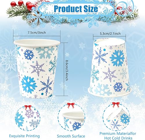 Miniatura 2 de 100 vasos de papel de copo de nieve de Navidad de 9 onzas, vasos de papel de Navidad, tazas de café desechables de Navidad, tazas de Navidad, vasos