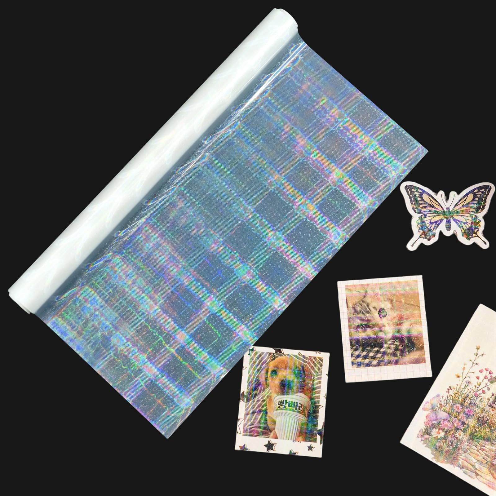4Pcs Holographic Precoated Film 8.6x196.8in(1mil) Clear Cross-Hatch Waterproof Scratch-Proof Thermal Laminating Film Roll Compatible with Laminators for Adding Sparkle to Photos,Cards DIY Paper Crafts