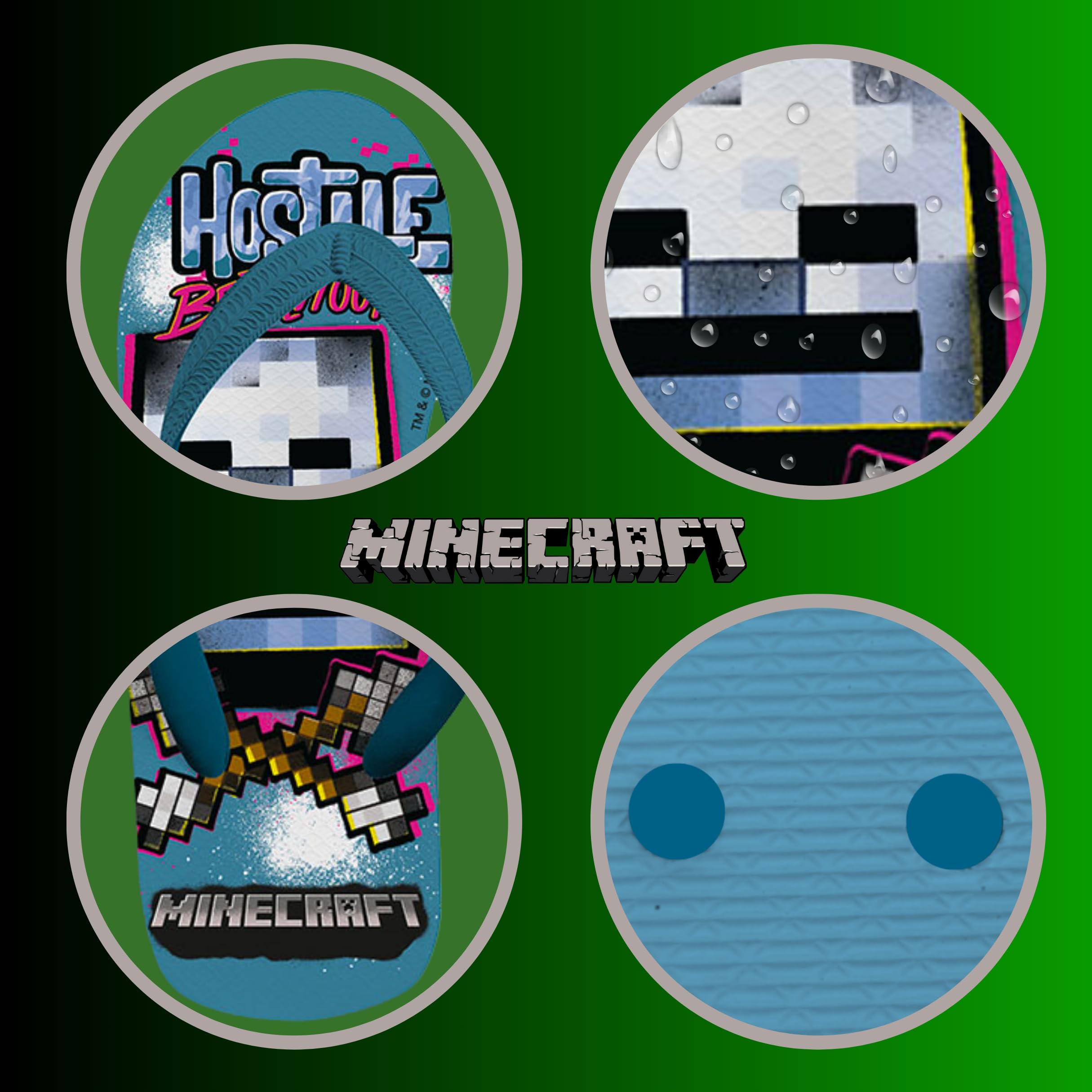 Minecraft Kinder Flip Flops, Klassisch und Leicht, Geschenk Sandalen für Jungen, Größen EU 27 bis 34