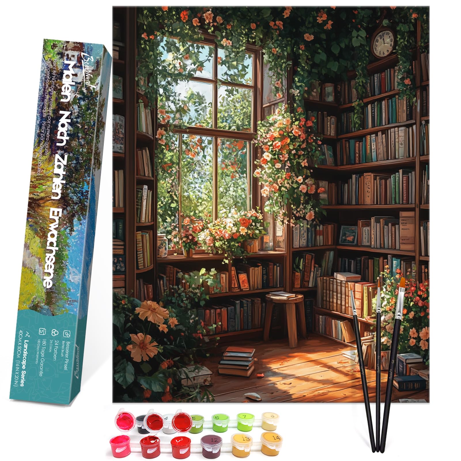 Bougimal Pintura por Números Adultos Paisaje con Pinceles y Pinturas Acrílicas - 40 x 50 cm, Sin marco, Librería 2