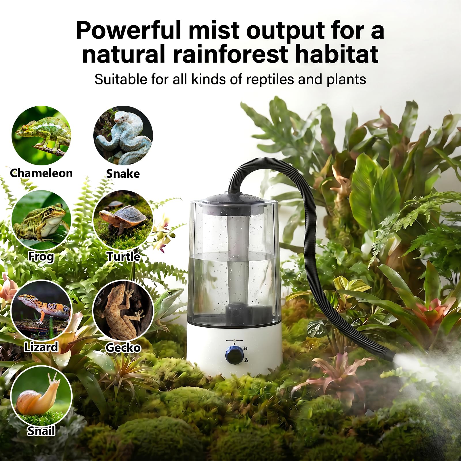 Reptilien Luftbefeuchter,Terrarium Vernebler 4L,smart reptile humidifier reptilien luftbefeuchter Dreistufige Sprühgrößeneinstellung, Terrarium Luftbefeuchter für Eine Vielzahl von Reptilien
