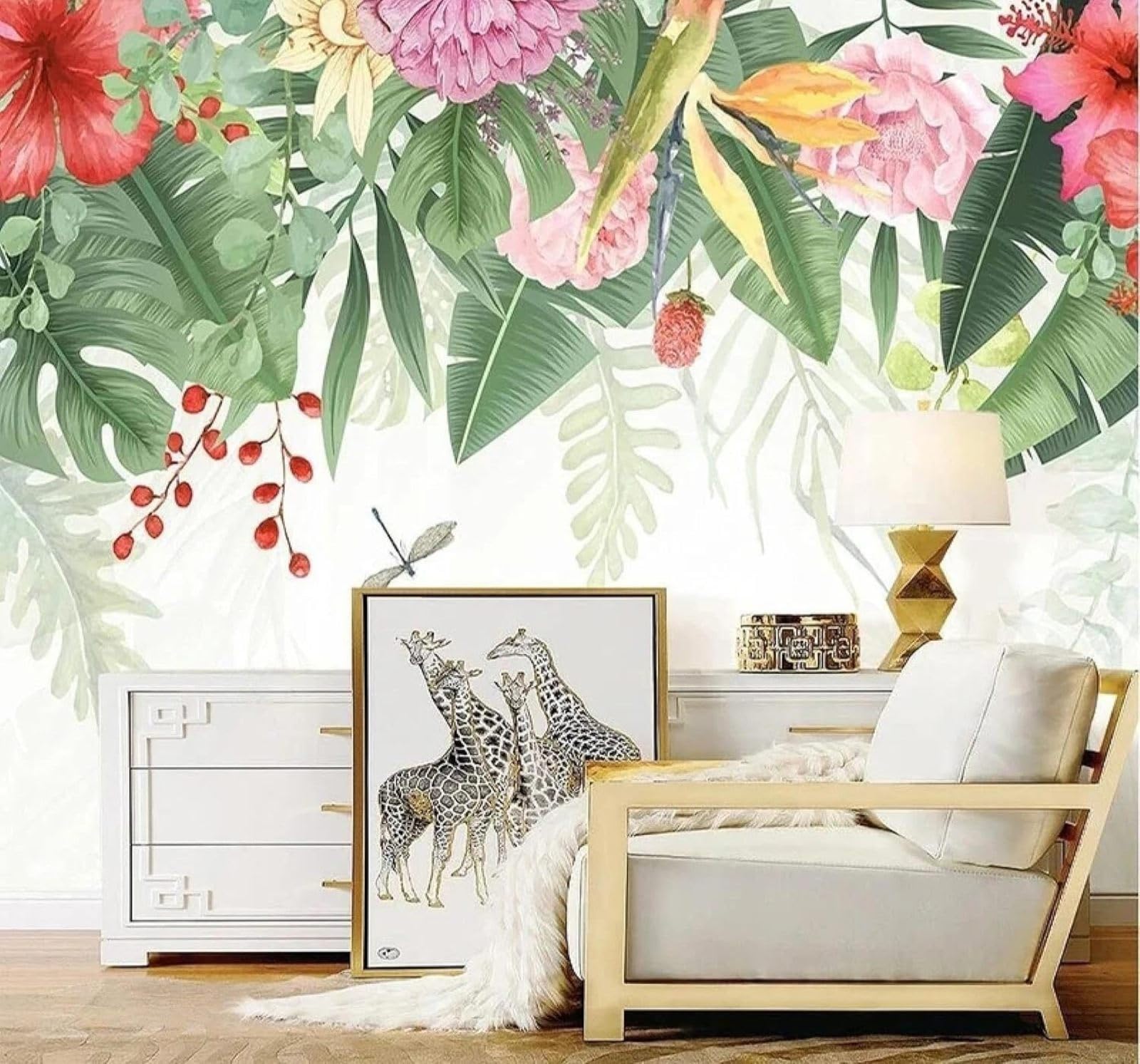 XLMING Fresh Plants Green Leaves Pink Flowers 3D Wallpaper Luxury Silk Study Dining Feature Sofa Grey Bedroom Living Room Tv Decorative Wall-400cm×280cm
