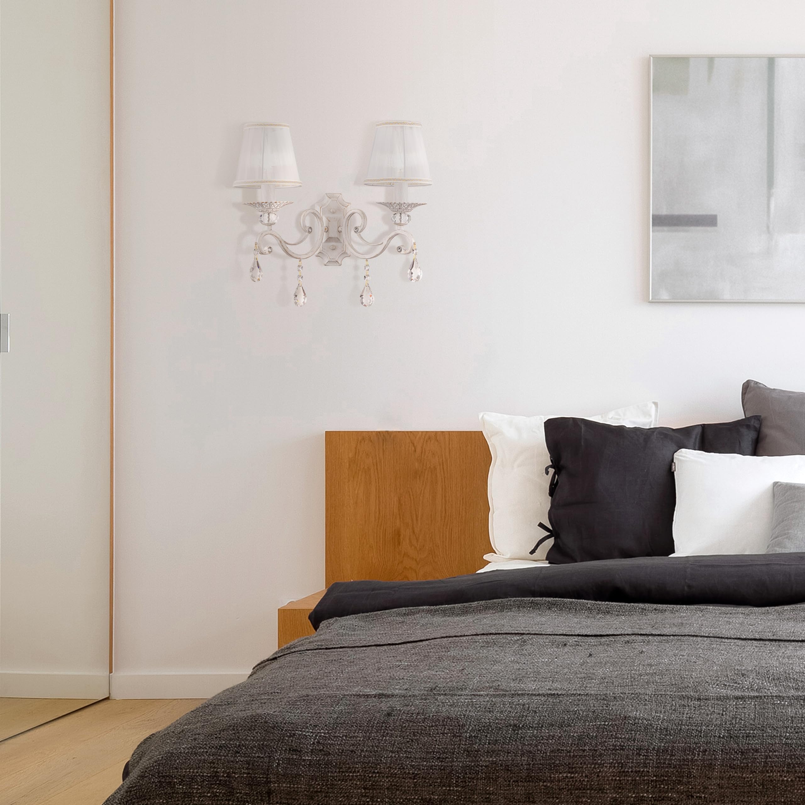 Applique Murale, Style Classique, Armature En Métal Couleur Ou Blanc, Abat-Jour En Tissu Couleur