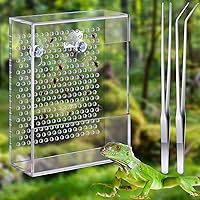 Geyoga Acrylic Bearded Dragon Feeder with Suction Cups & 2 Tweezers - Clear Bug Bowl for Chameleons, Lizards, Geckos, Frogs