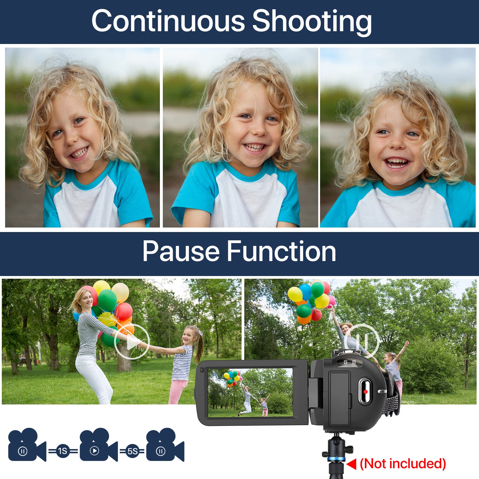 VAHOIALD Caméscope 3.0'' Vidéo FHD 1080P 36MP 30FPS Youtube Vlogging Caméra pour Nuit IR Zoom Numérique 16X 270° IPS écran Rotatif Enregistreur Numérique avec Télécommande et 2 Piles