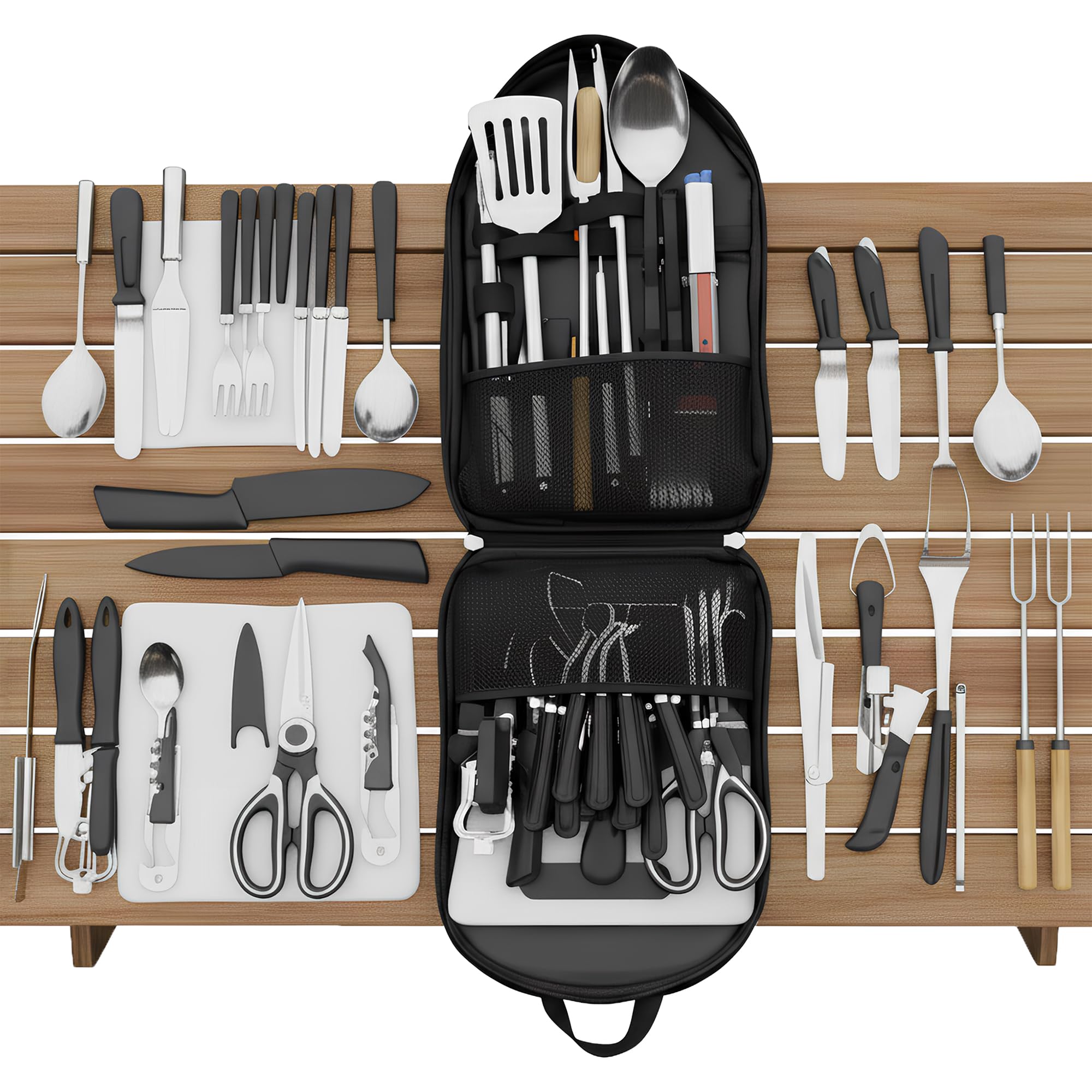 Camping Accessories, 28PCS Camping Utensils Set, Portable Camping's Kitchen Organizer Utensil Set for Travel, Picnics, RVs, BBQs, Parties