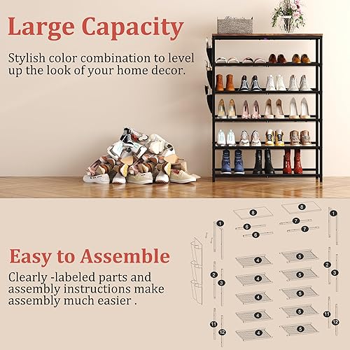 Miniatura 7 de HOMEFORT Zapatero de 6 niveles para entrada, estante de almacenamiento de zapatos de 30 pulgadas para armario, organizador de zapatos con estantes