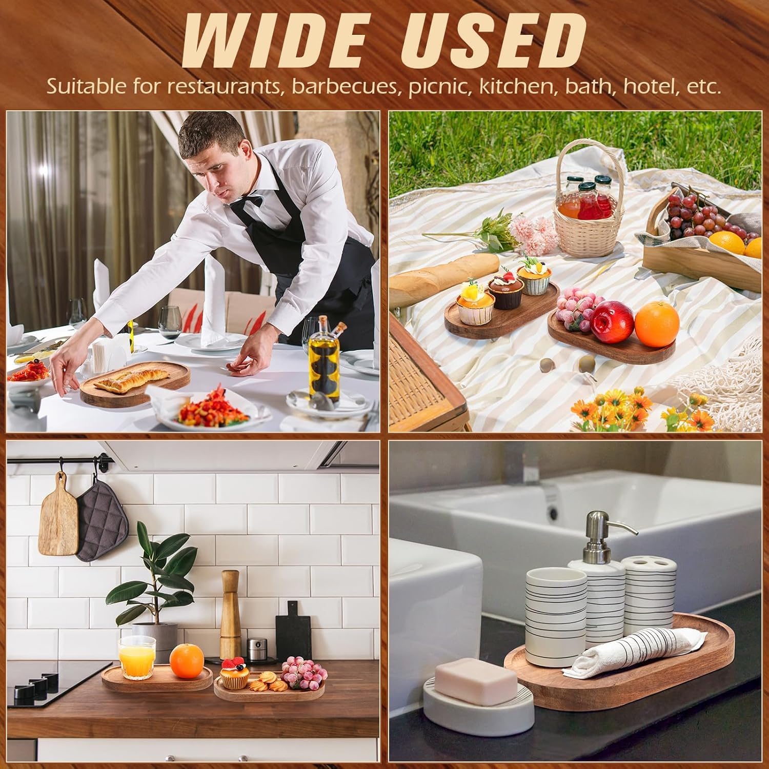 Wood Serving Trays Charcuterie Boards Oval Wooden Plates Wood Serving Platter Cheese Dinner Plates Bulk for Dessert Snack Bread Fruit Appetizer Dishes (11.5x4Inch*12Pack)