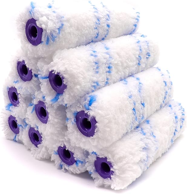 COTTAM Microfibre Roller Sleeves (Medium Pile) x10 | Mini/Small 4 Inch | The Emulsion Roller Sleeve | The Mini Rollers for Super Smooth Finish to Walls & Ceilings