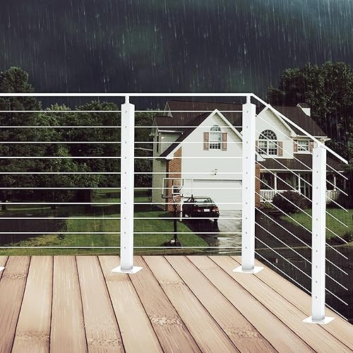 Miniatura 4 de LANGLIER 2 postes de barandilla para cables de 36 x 2 x 2 pulgadas (columna cuadrada de 33 pulgadas), acabado plateado de acero inoxidable, para