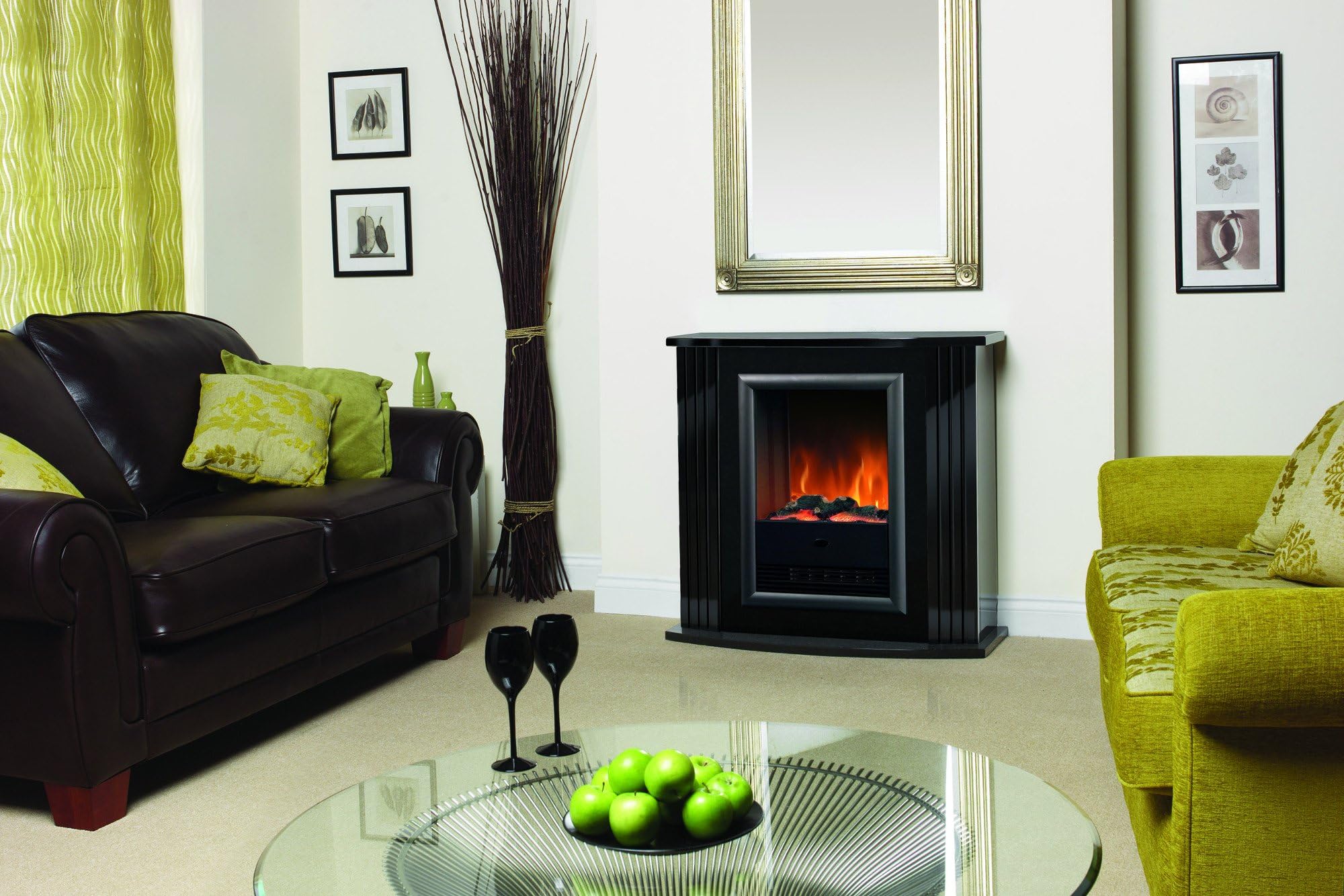 Dimplex Mozart 2kw Electric Fire Suite Gloss Black Surround c/w Log Effect Fire