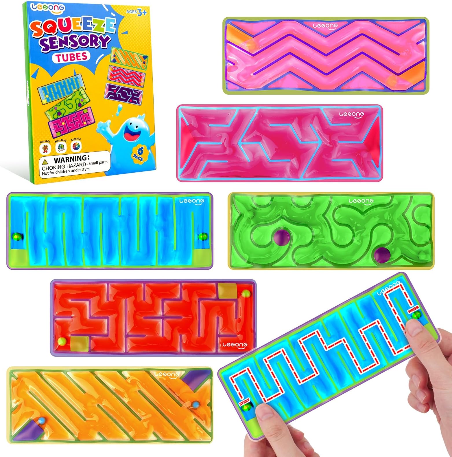 LESONG Squishy Toys Sensory Fidget Toys for Kids: Sensory Toys for Austism Sepcial Need 6 Pack Maze - Fidget Sensory Toys Filled Goo for Calming Down Classroom - Stocking Stuffers Gifts