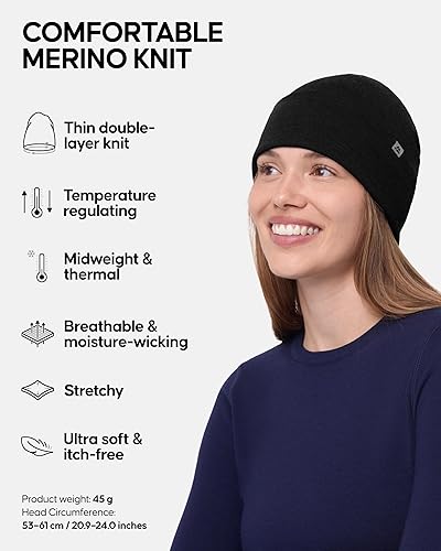 Miniatura 2 de DANISH ENDURANCE Gorro ligero de lana merino para hombres y mujeres, gorro térmico