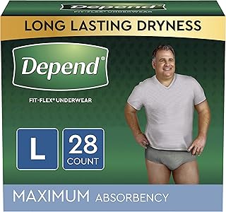 Depend Fit-Flex Adult Incontinence Underwear for Men, Disposable, Maximum Absorbency, Large, Grey, 28 Count