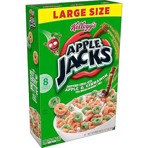 Miniatura 1 de Kelloggs Apple Jacks - Cereal para desayuno 8 vitaminas y minerales aperitivos para niños tamaño grande original caja de 147 onzas 1 caja