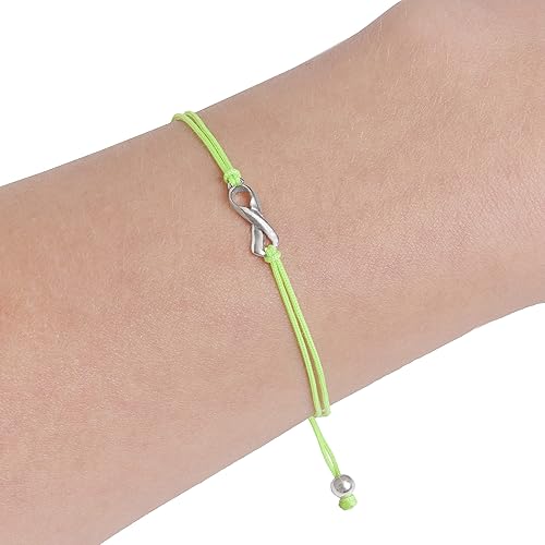 Pulsera de apoyo para mujer de la amistad verde lima, conciencia del linfoma de septiembre, pequeño encanto en forma de cinta de plata esterlina.