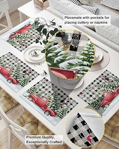 Miniatura 8 de Orange Geometry Table Placemats for Dining Table Set of 4,Cotton Linen Cloth Kitchen Place Mats with Pocket,Washable Burlap