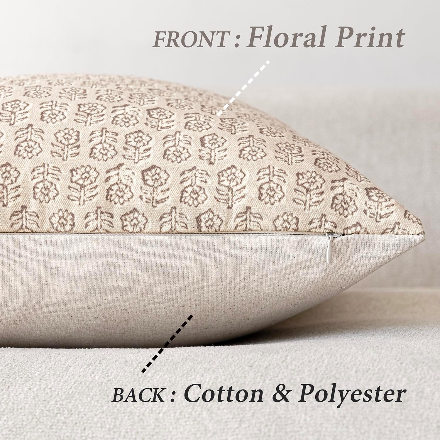 Foindtower Set of 2 Decorative Neutral Floral Print Throw Pillow Covers Vintage Accent Farmhouse Cushion Covers Boho Home Decor for Sofa Chair Couch Bedroom Living Room,18×18 Inch,Ivory Beige