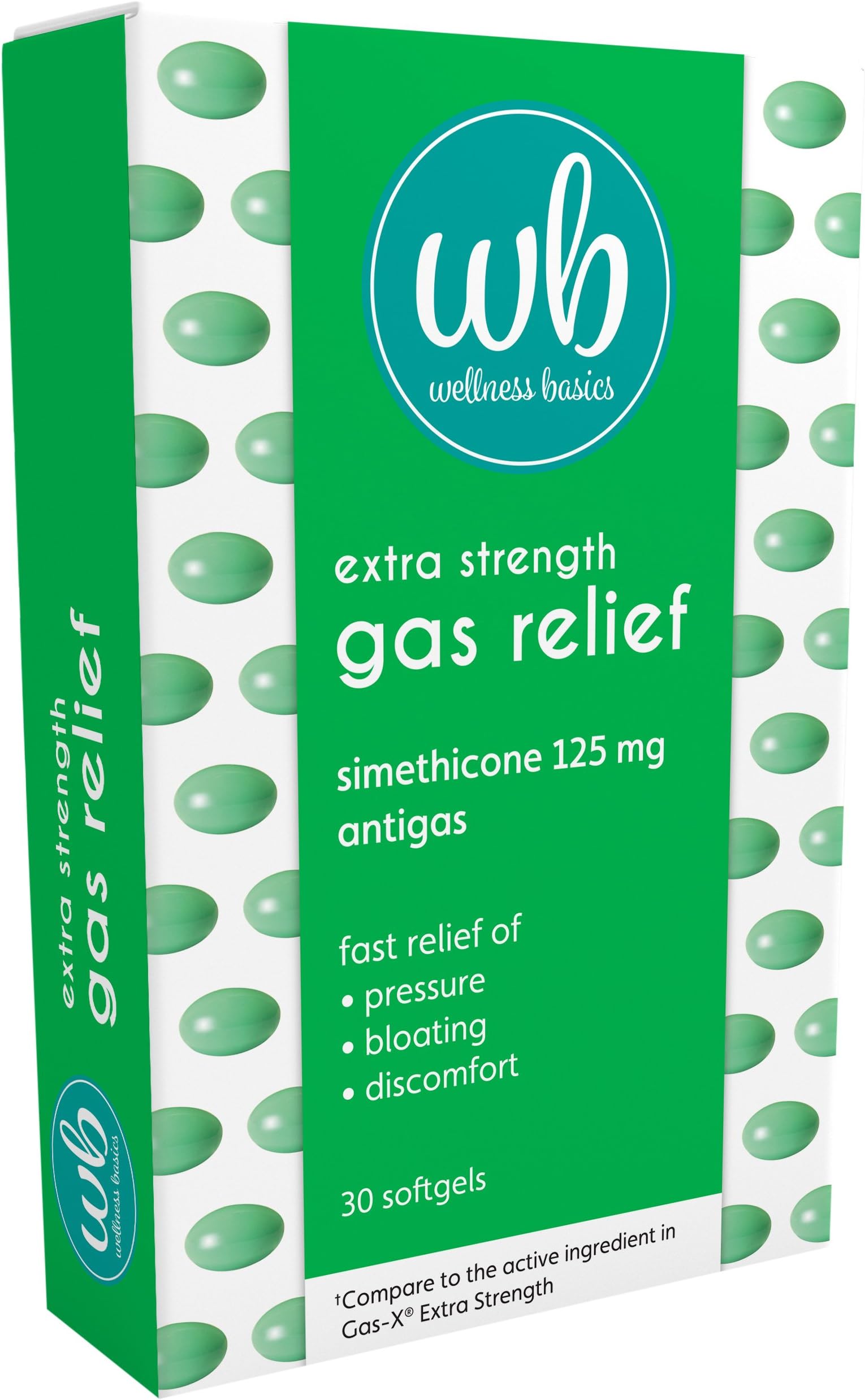 Wellness Basics Extra Strength Gas Relief Simethicone 125mg Soft Gel, 30 Count