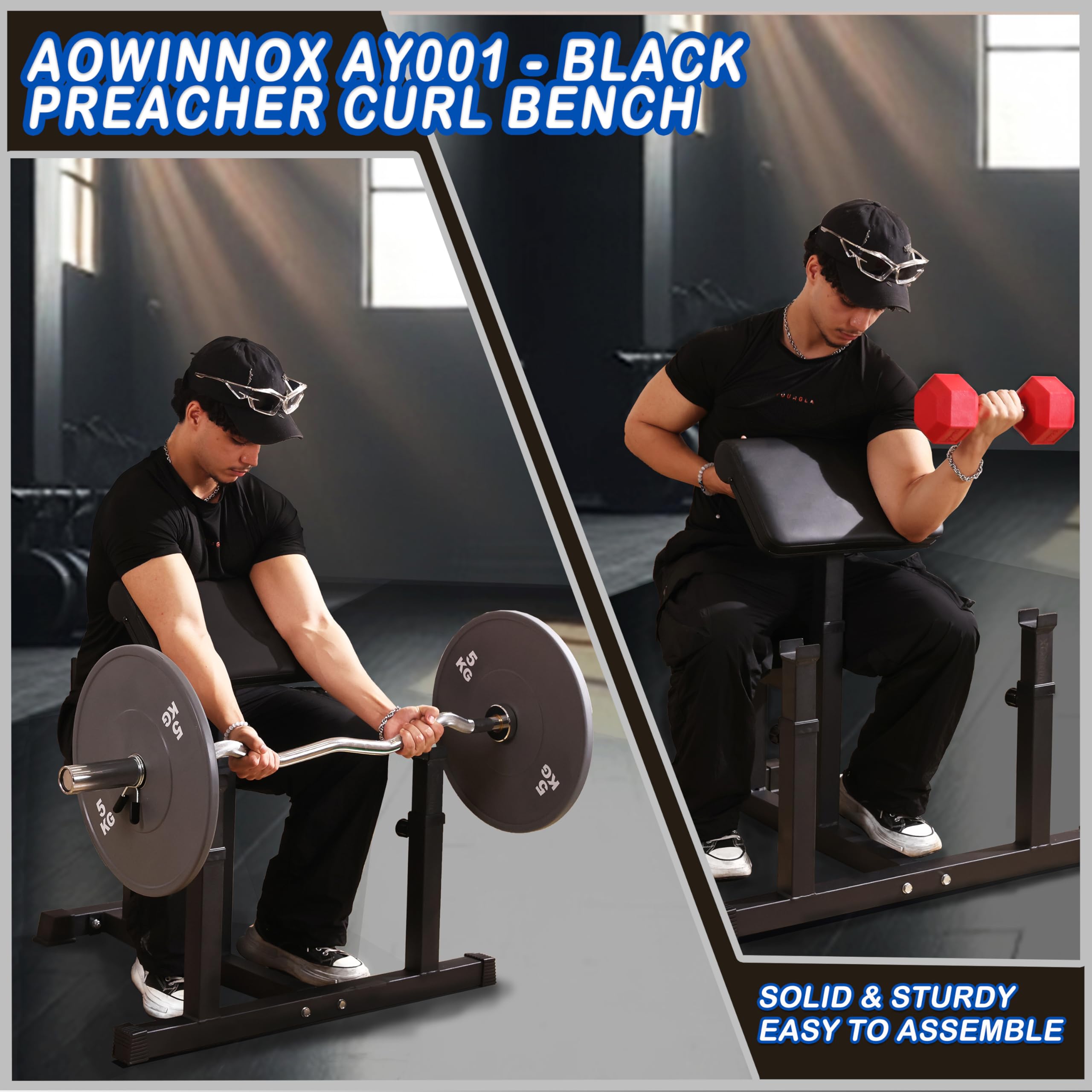 Fitness Preacher-Curl-Bank, verstellbar, Bizeps-Trizeps-Curl-Maschine, sitzendes Trenghthththen-Training, isolierte Langhantel-Station für Heim-Fitnessstudio, Schwarz