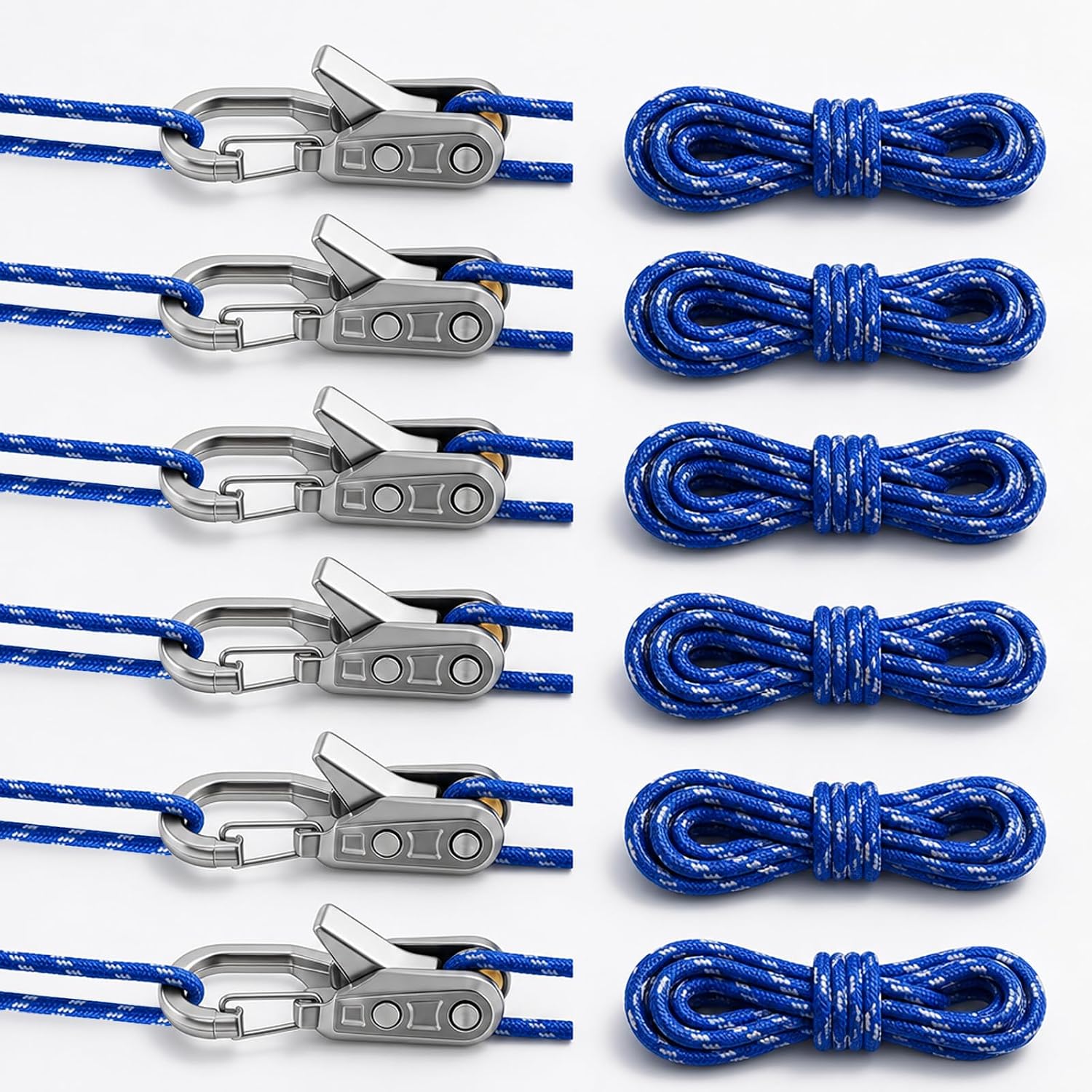 6 Pack Heavy Duty Rope Tensioner with Retractable Buckle and Accessory Cord