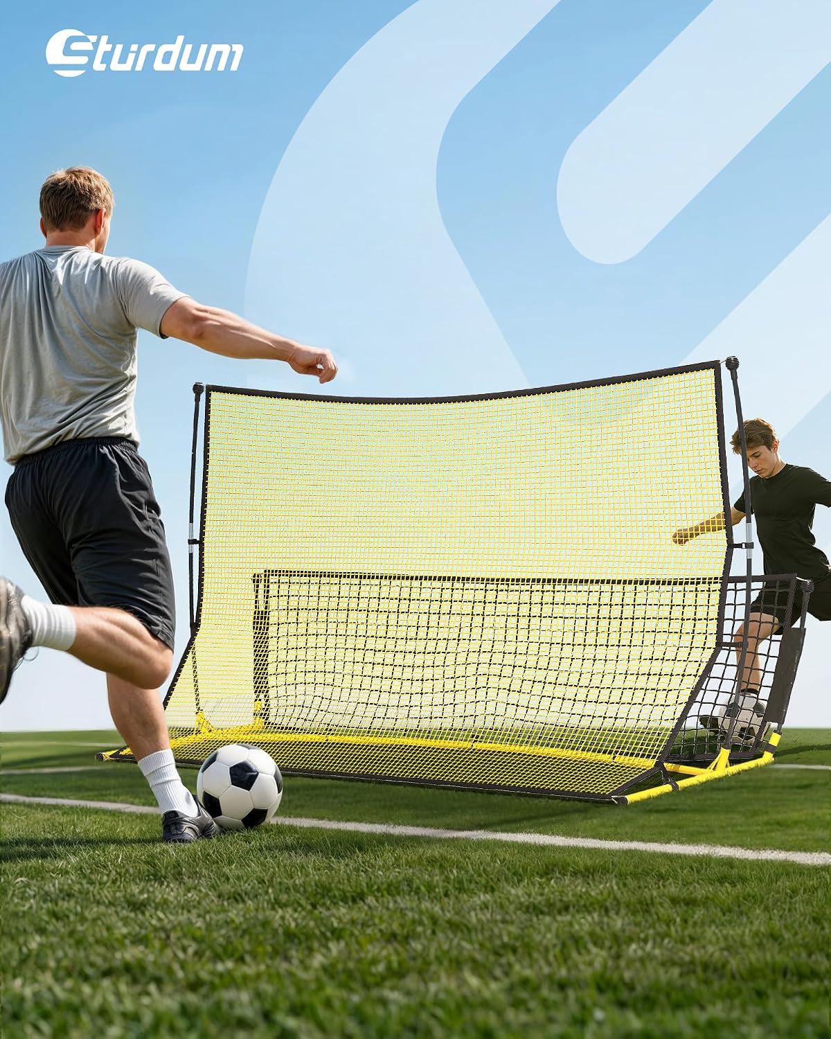 Soccer Rebounder Net, 2 in 1 Soccer Bounce Back Net, Rebound Net Practice for Team Volley Passing Solo Training, Football Trainer with Carry Bag, 4 Stakes