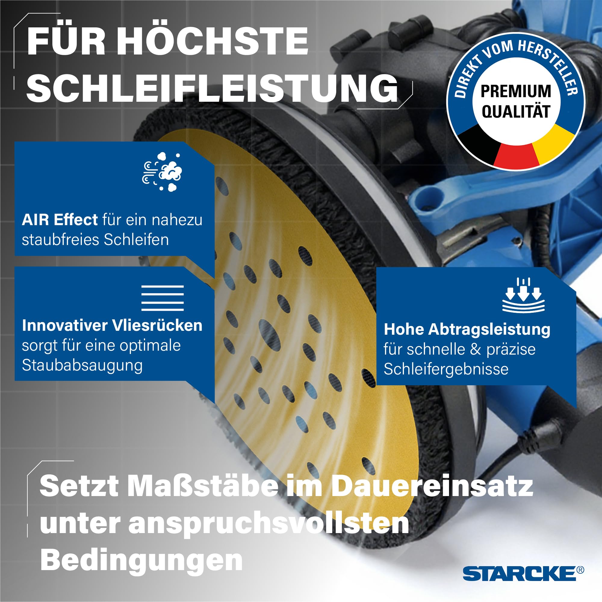 STARCKE® Schleifscheiben 225mm Klett AIR-GIANT - MADE IN GERMANY - [25x] - für 27-Loch Langhalsschleifer, Trockenbauschleifer - Trockenbau, Malerarbeiten, Farbe, Lack, Spachtel (P40, 25x)
