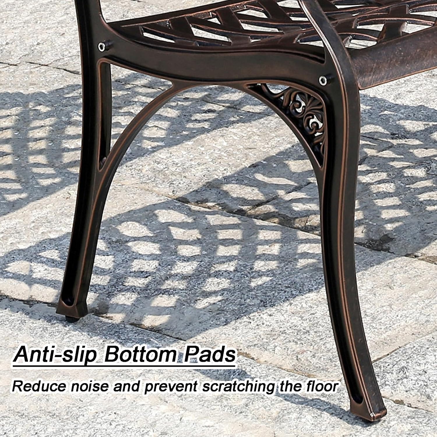 Elegant Metal Garden Bench - Full Cast Aluminum 2-Seater Outdoor Seating with Rose Pattern Backrest & Non-Slip Mats for Patio, Backyard, Balcony (Brown)