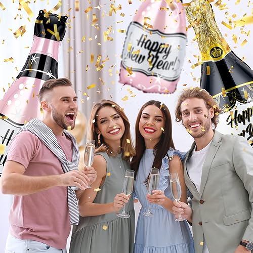 Miniatura 5 de Deekin 24 globos de aluminio para botella de champán de Año Nuevo, globos de helio de Año Nuevo, suministros de fiesta de Año Nuevo, decoraciones de