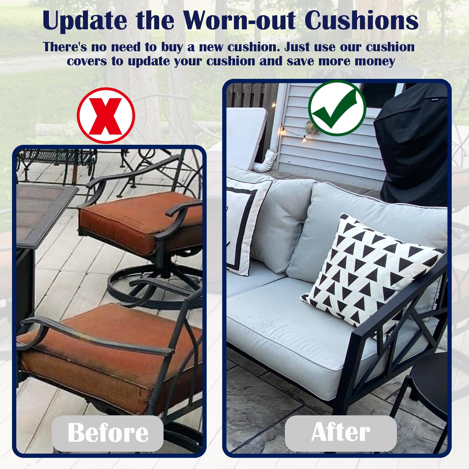 FLYMEI - Lot De 4 Housses De Coussin De Rechange Imperméables Pour Chaise En Rotin, Canapé, 50,8 X 45,7 X 10,2 Cm, Décoration De Noël