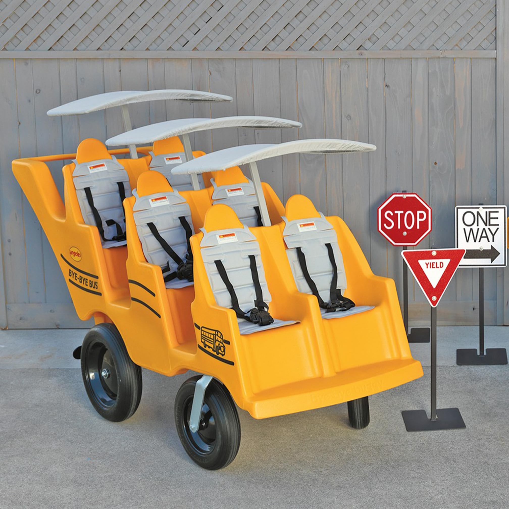 Children’s Factory 6-Passenger Bye-Bye Buggy, Daycare Multi-Passenger Stroller With Never-Flat "Fat Tire", Yellow