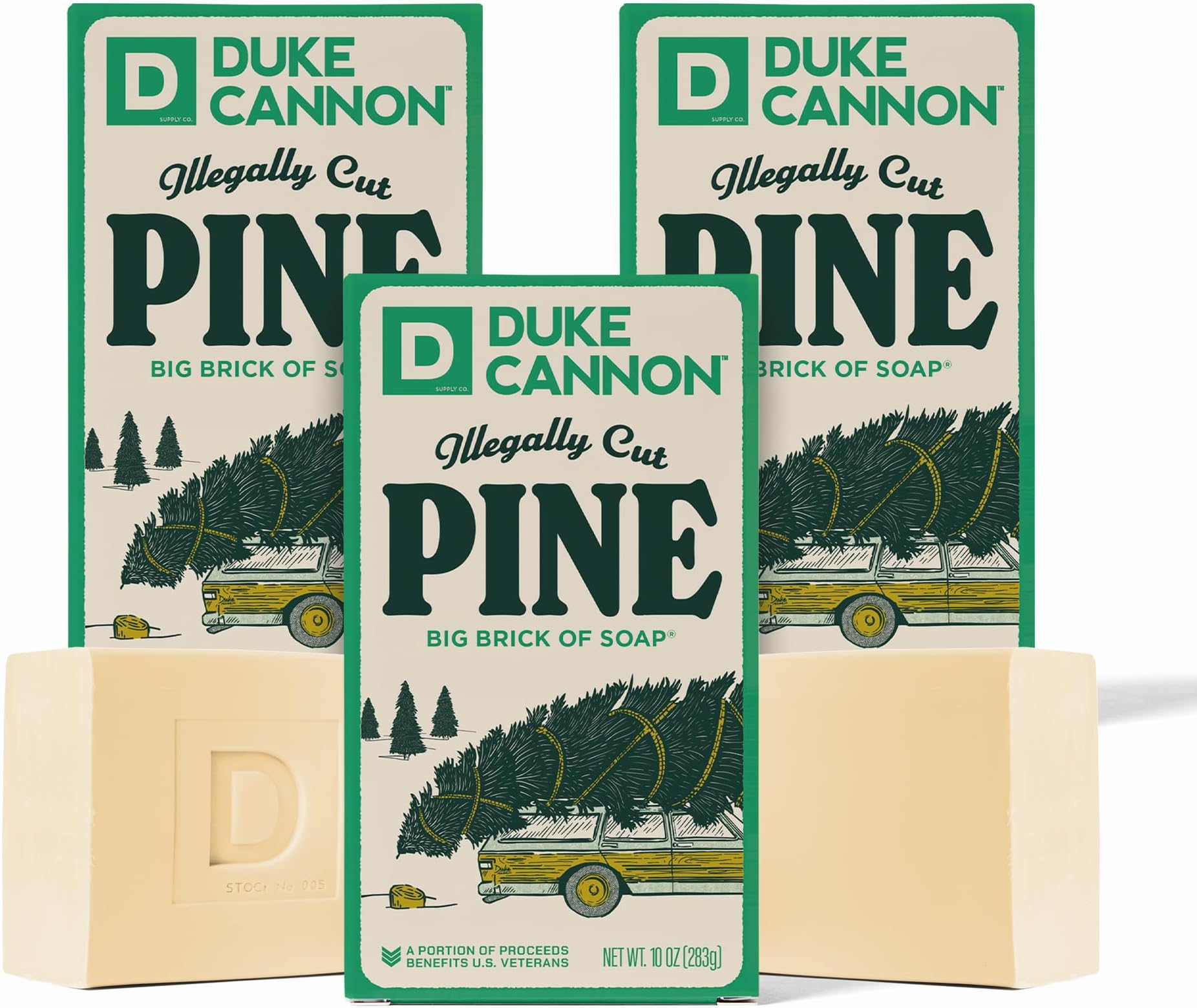 Duke Cannon Supply Co. Big Brick of Soap Bar for Men Holiday Edition - Illegally Cut Pine (Fresh Split Pine Scent), 10 oz. (3 Pack)