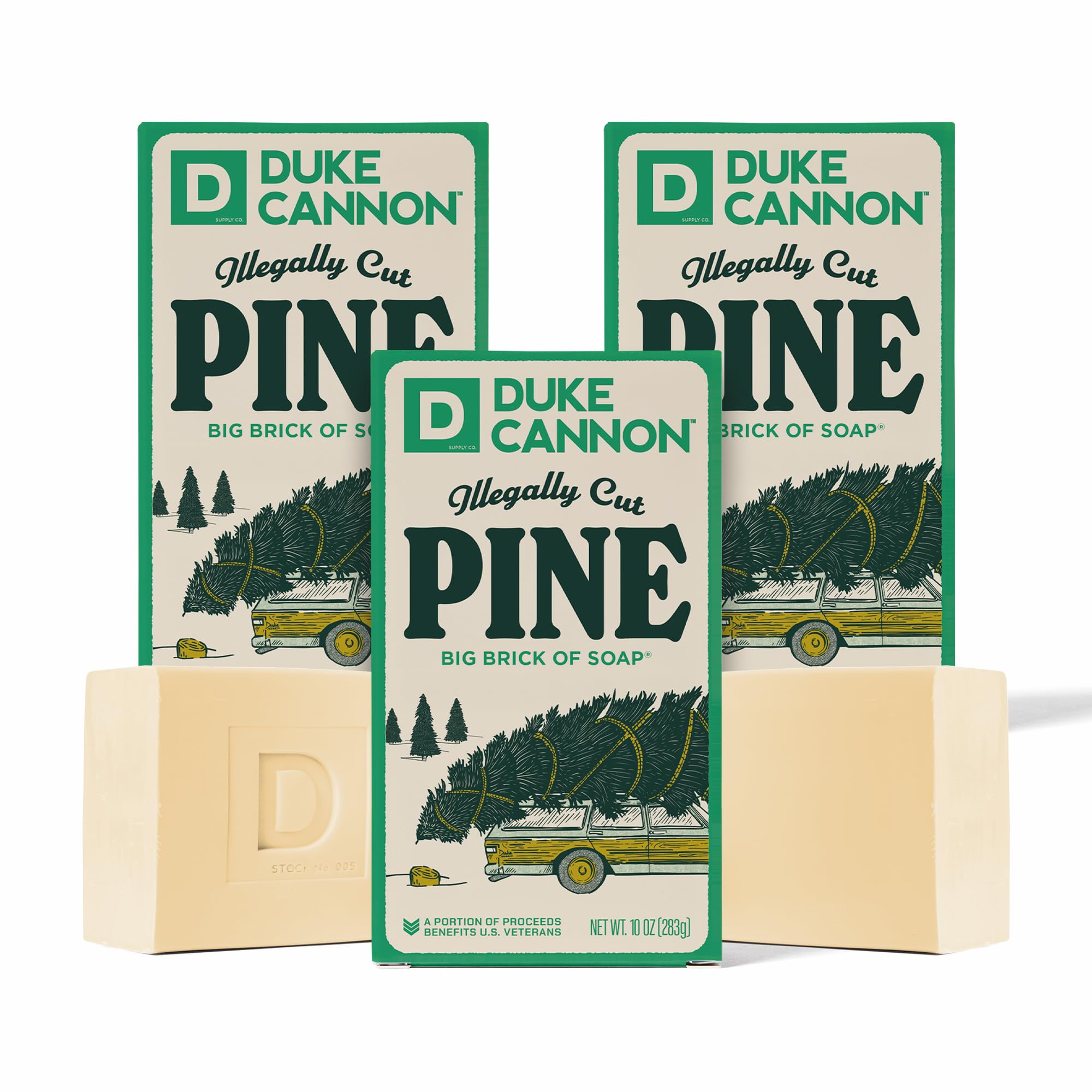 Duke Cannon Supply Co. Big Brick of Soap Bar for Men Holiday Edition - Illegally Cut Pine (Fresh Split Pine Scent), 10 oz. (3 Pack)